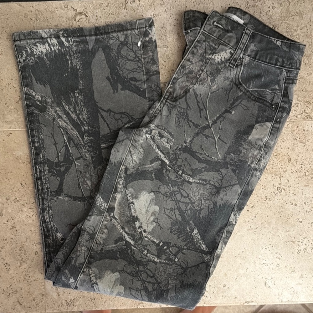 Gray Camouflage Print Jeans